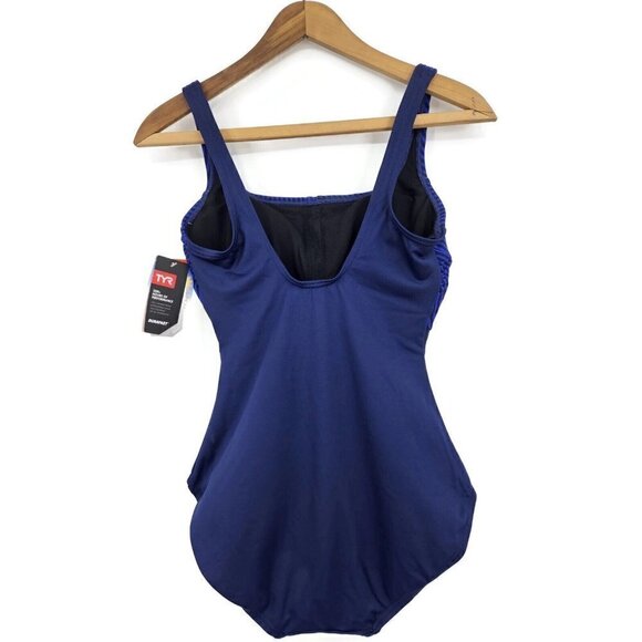 New TYR Monroe Aqua ControlFit Swimsuit Womens 8 Navy Blue Stripe Bathing Suit - Picture 4 of 7